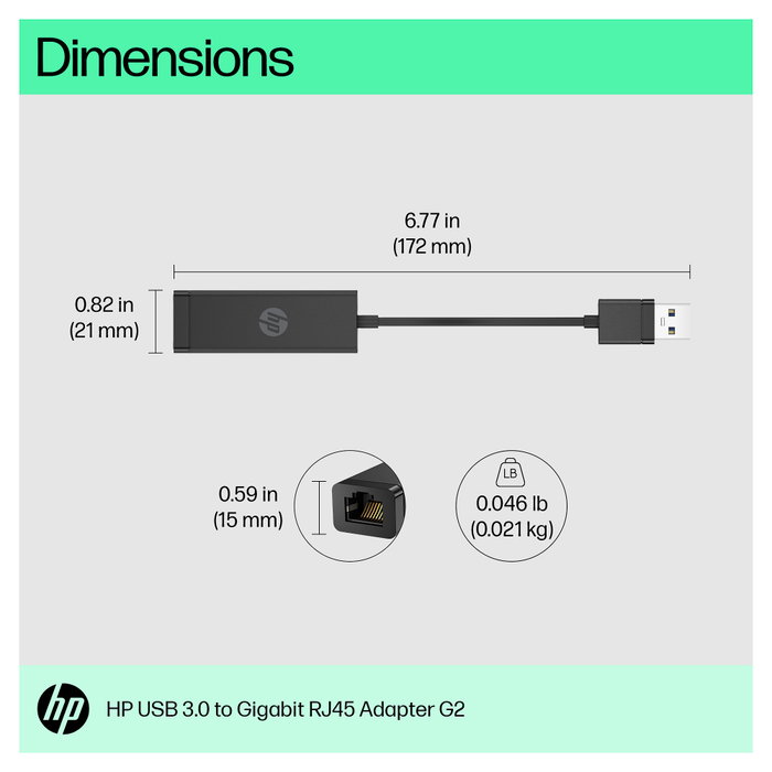 HP Adaptador USB 3.0 a Gigabit RJ45 G2 Negro HP Adaptador USB 3.0 a Gigabit RJ45 G2 Negro