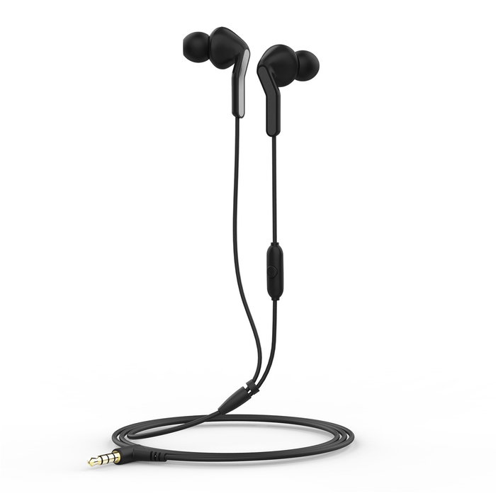 Muvit Auriculares E57 Negro con Micrófono y Diseño Ergonómico, Ecológicos, Certificación FSC y GRS