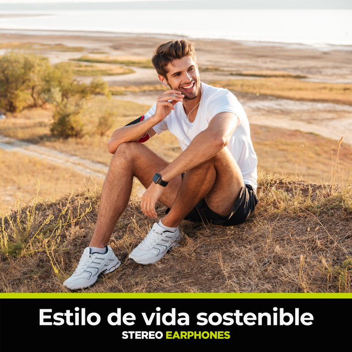 Muvit Auriculares E57 Negro con Micrófono y Diseño Ergonómico, Ecológicos, Certificación FSC y GRS