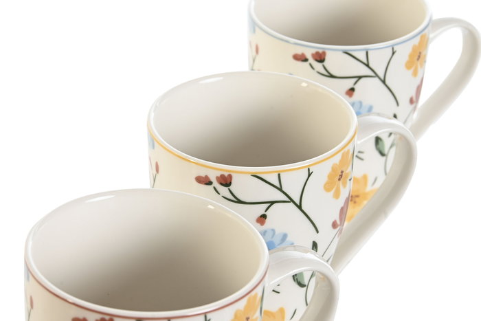 DKD Home Decor Set de Tazas de Porcelana Floral 350ml