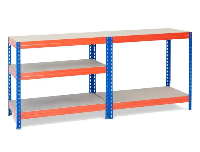 Ar storage Estanteria metalica 192x90x45 cm 5 estantes 220kg por estante bandejas de madera sin tornillos azul naranja
