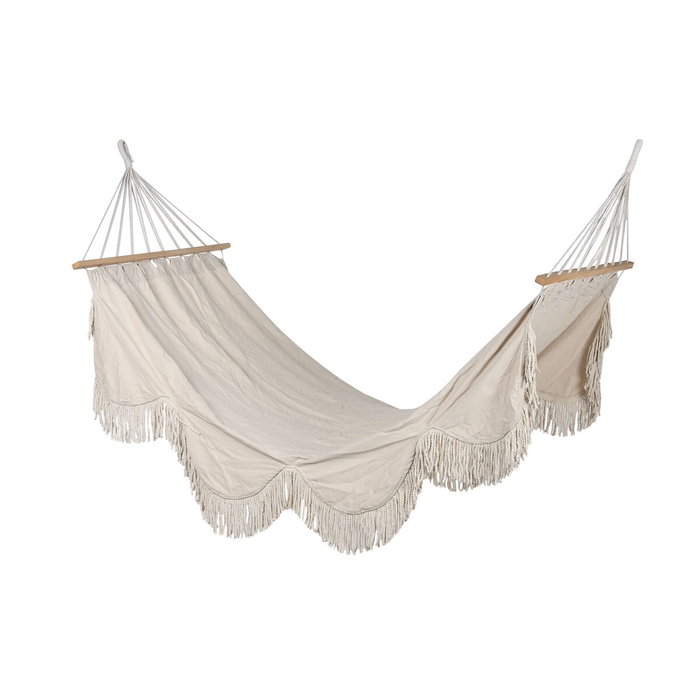 DKD Home Decor Hamaca de Algodón y Abeto con Flecos Blanco