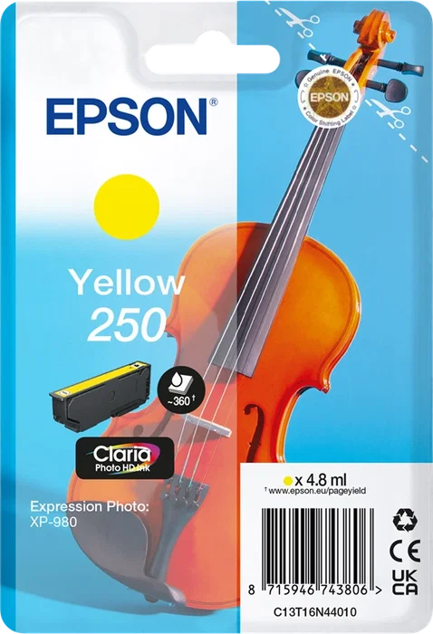 Epson Cartucho de tinta 250 Amarillo C13T16N44010 Epson Cartucho de tinta 250 Amarillo C13T16N44010