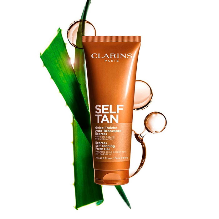 Clarins Gel Autobronceador Express Self-Tanning para Rostro y Cuerpo, Brinda un Bronceado Natural y Uniforme, Fórmula Ligera de Rápida Absorción, 125 ml