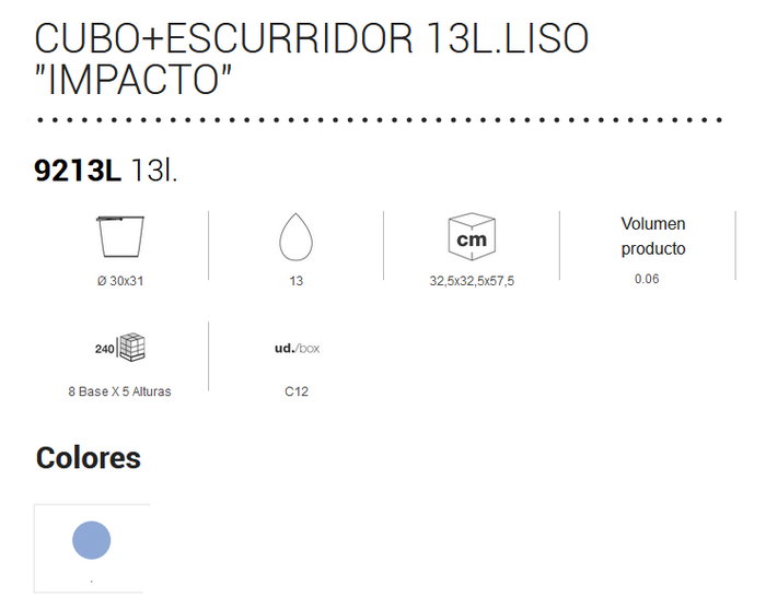 PLASTIKEN Cubo Impacto con Pico y Escurridor Azul 13L 9213L-000 PLASTIKEN Cubo Impacto con Pico y Escurridor Azul 13L 9213L-000