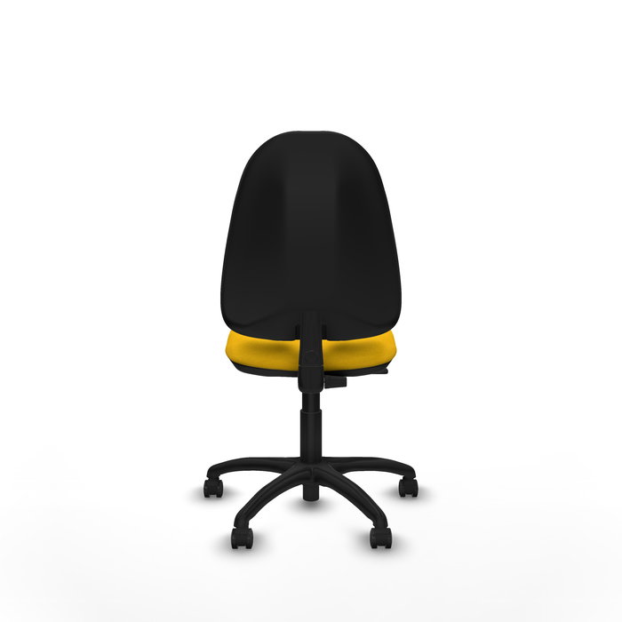 Silla de oficina Algarra con mecanismo Contacto permanente básico tapizada con Tela color Amarillo. Equipada con Base poliamida negra, Sin brazos y Ruedas autofrenantes Silla de oficina Algarra con mecanismo Contacto permanente básico tapizada con Tela color Amarillo. Equipada con Base poliamida negra, Sin brazos y Ruedas autofrenantes
