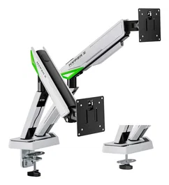 AISENS - SOPORTE DE MESA GAMING CONTRAPESO GIRATORIO E INCLINABLE PARA MONITOR/TV 16KG (3 PIVOTES, 2 BRAZOS) DE 17-38, NEGRO-BLANCO