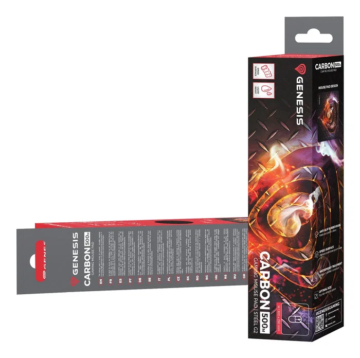 Genesis Carbon 500 M Steel G2 Alfombrilla de Ratón Gaming, Tela de Velocidad, Perfil Bajo 2.5mm, Base Antideslizante, Resistente al Agua, Multicolor, 300x250 mm