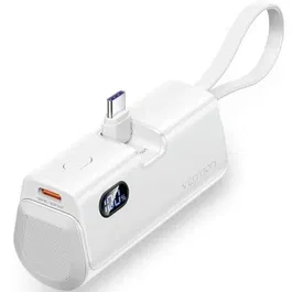 Vention FHQW0 Powerbank 4800mAh 22.5W Blanca Carga Rápida Incluye Cables USB Tipo-C y Lightning