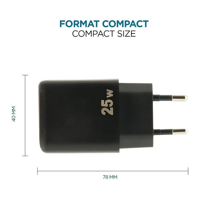 Mobilis Cargador de Pared 25 W con 1 USB-C Negro