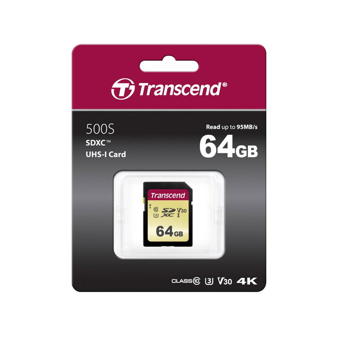 Transcend SDXC 500S 64 GB Clase 10 UHS-I U3 V30 Transcend SDXC 500S 64 GB Clase 10 UHS-I U3 V30