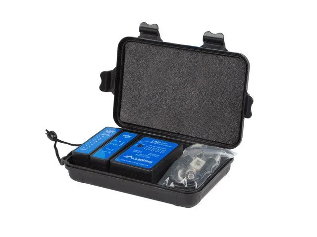 Lanberg NT-0404 Comprobador de Alimentación PoE Tester para Cable de Red RJ45 RJ11 BNC Coaxial, Negro/Azul, 9V