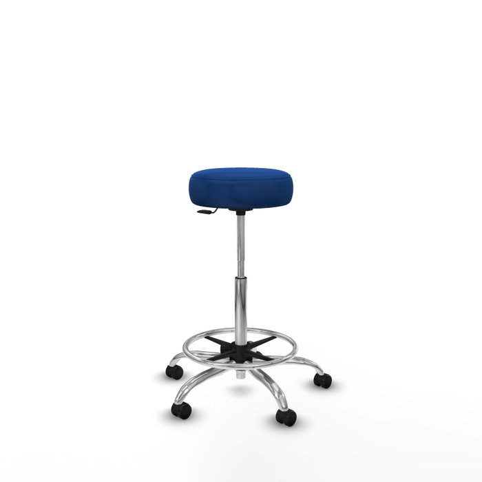 Taburete Tolosa con mecanismo Giratorio tapizada con Similpiel color No aplica y malla color Azul. Equipado con Base cromada, Sin brazos y Ruedas de parqué Taburete Tolosa con mecanismo Giratorio tapizada con Similpiel color No aplica y malla color Azul. Equipado con Base cromada, Sin brazos y Ruedas de parqué