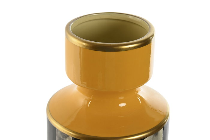 DKD Home Decor Jarrón de Porcelana Jing Estat Amarillo, Negro y Dorado