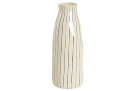 DKD Home Decor Jarrón de Gres con Rayas Crudo y Azul 16x16x40 cm