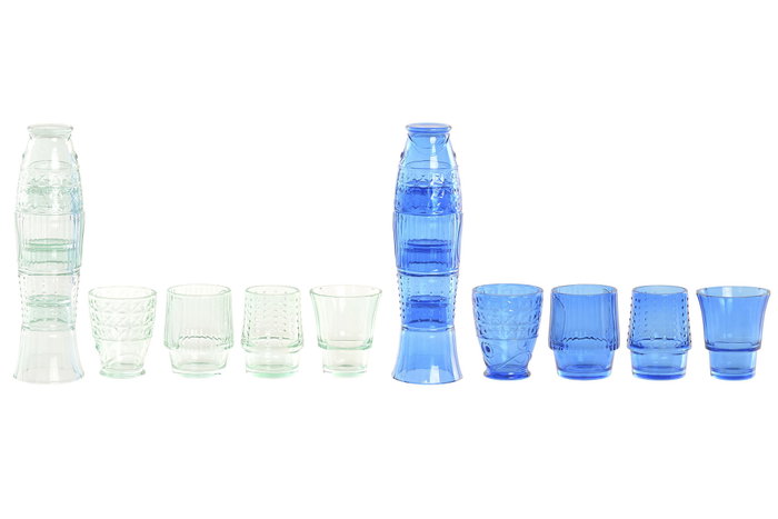 DKD Home Decor Set de 4 Vasos de Cristal Hangzhou Design 26a con Relieve de Pez, Colores Surtidos