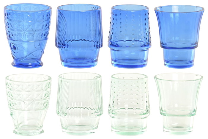 DKD Home Decor Set de 4 Vasos de Cristal Hangzhou Design 26a con Relieve de Pez, Colores Surtidos