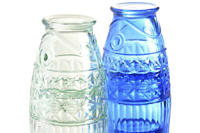 DKD Home Decor Set de 4 Vasos de Cristal Hangzhou Design 26a con Relieve de Pez, Colores Surtidos
