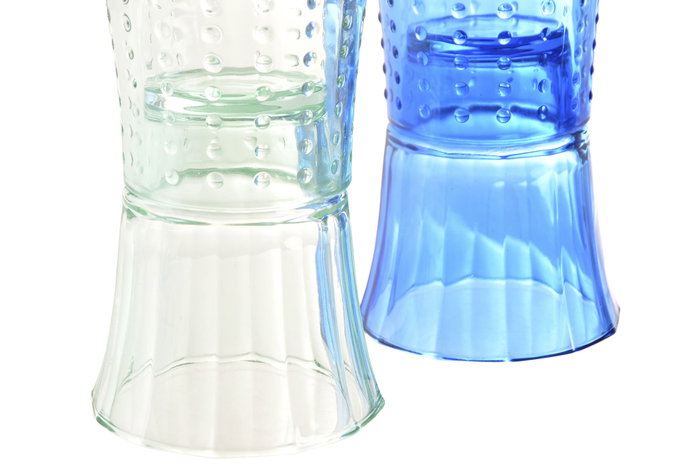 DKD Home Decor Set de 4 Vasos de Cristal Hangzhou Design 26a con Relieve de Pez, Colores Surtidos