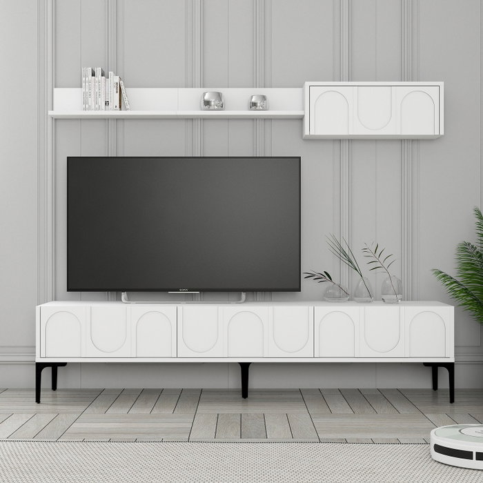 Hanah Home Lyon 3 Mueble de Salón Completo, Mesa TV, Estanterías y Mesa de Centro, Blanco y Negro