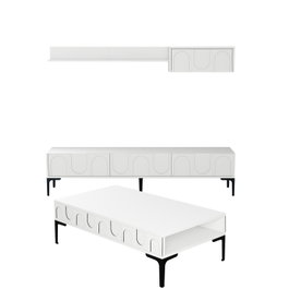 Hanah Home Lyon 3 Mueble de Salón Completo, Mesa TV, Estanterías y Mesa de Centro, Blanco y Negro