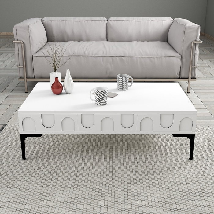 Hanah Home Lyon 3 Mueble de Salón Completo, Mesa TV, Estanterías y Mesa de Centro, Blanco y Negro