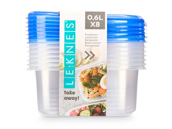 LEKNES Set 8 Fiambreras Tapa Rectangular 660ml con Dimensiones 16x14x12cm (Set de 8) LEKNES Set 8 Fiambreras Tapa Rectangular 660ml con Dimensiones 16x14x12cm (Set de 8)