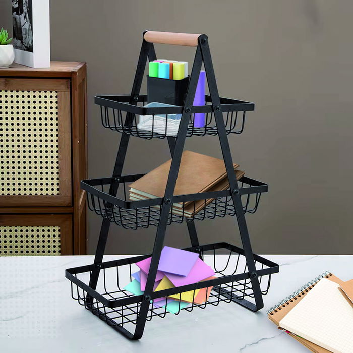 Inde Cesta de Ordenación de Metal de 3 Niveles con Ruedas - 44.5x33.5x18 cm (6 Unidades)