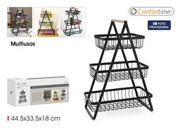 Inde Cesta de Ordenación de Metal de 3 Niveles con Ruedas - 44.5x33.5x18 cm (6 Unidades)