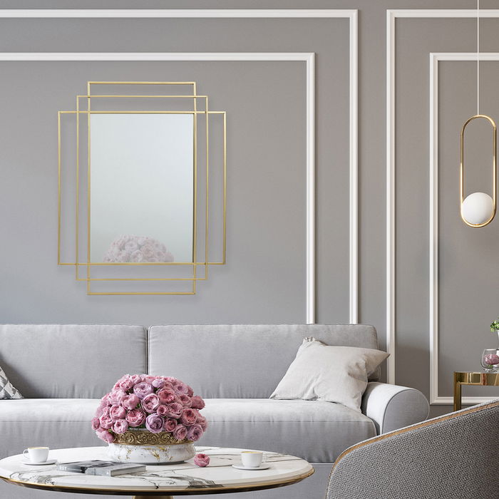 Home Deco Factory Espejo Art Deco Dorado Metal Lounge 70x3x97 cm