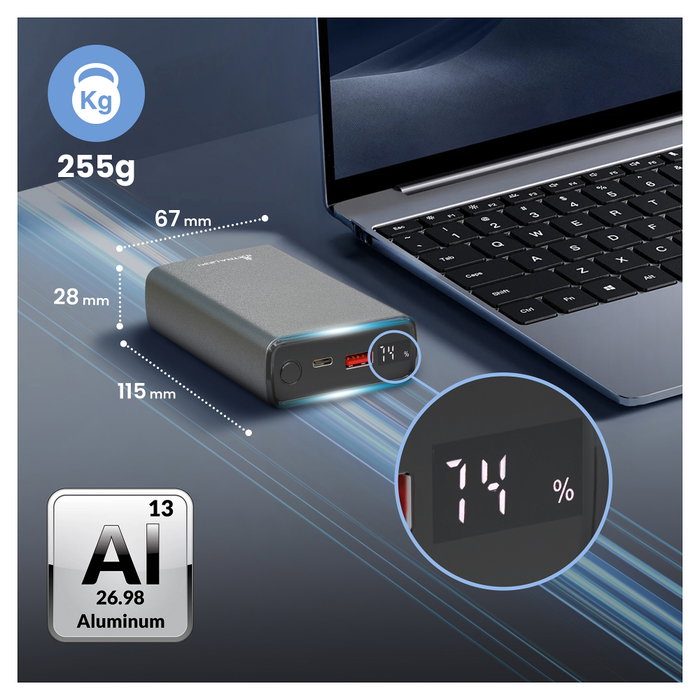 Extralink EPB-126 Powerbank 20000mAh 45W PD USB-C Plata