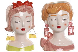 DKD Home Decor Macetero Busto Mujer Dolomite Chica Pack de 2