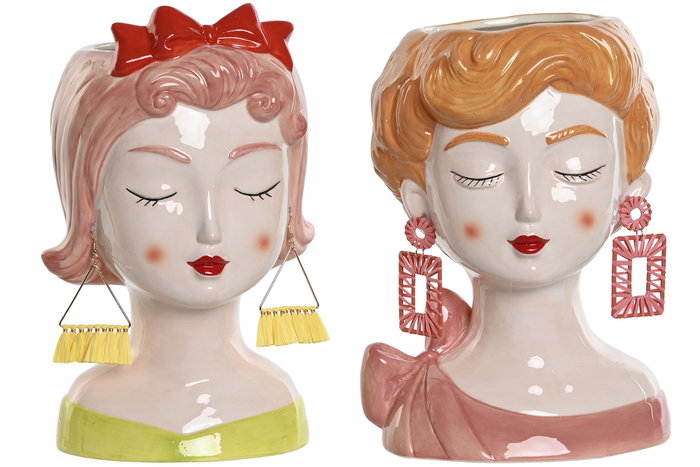 DKD Home Decor Macetero Busto Mujer Dolomite Chica Pack de 2 DKD Home Decor Macetero Busto Mujer Dolomite Chica Pack de 2