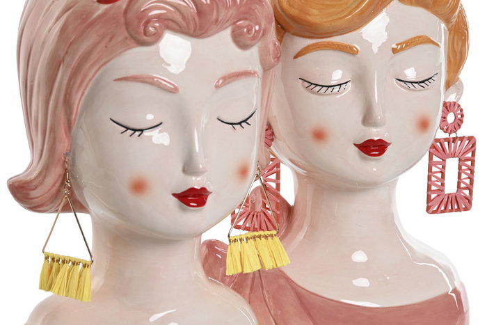 DKD Home Decor Macetero Busto Mujer Dolomite Chica Pack de 2