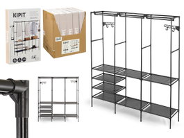 Kipit Armario Organizador Triple Percha 50x8x31cm Negro con 8 Estantes de Tela y 2 Barras de Metal (Set de 5)