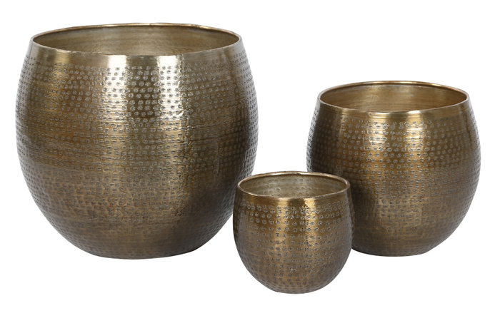 DKD Home Decor Set de 3 Maceteros de Aluminio Dorado Envejecido