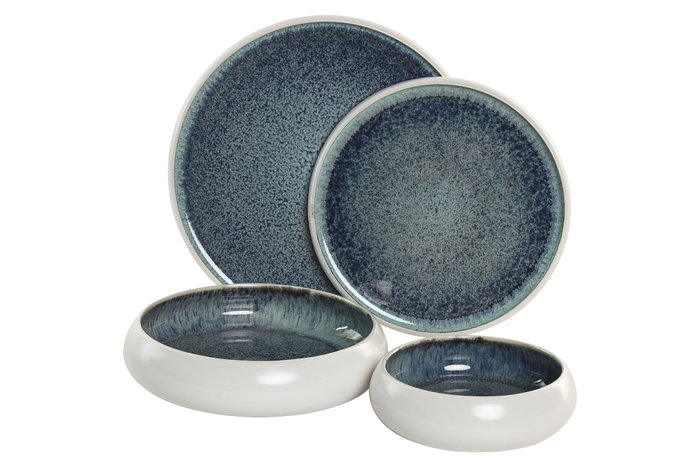DKD Home Decor Plato de Gres Esmaltado Azul Marino Jewel Blue 25