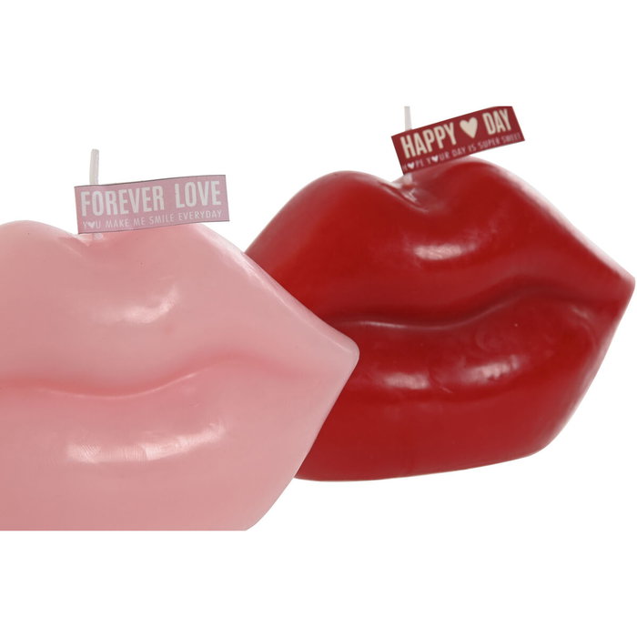 DKD Home Decor Surtido de Velas de Labios en Cera Parafina, Rojo y Rosa