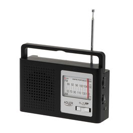 Adler Radio portátil AM/FM, bandas 87.5-108 MHz & 522-1620 kHz, antena telescópica, alimentación red/pilas, 15.5 x 21 x 6 cm