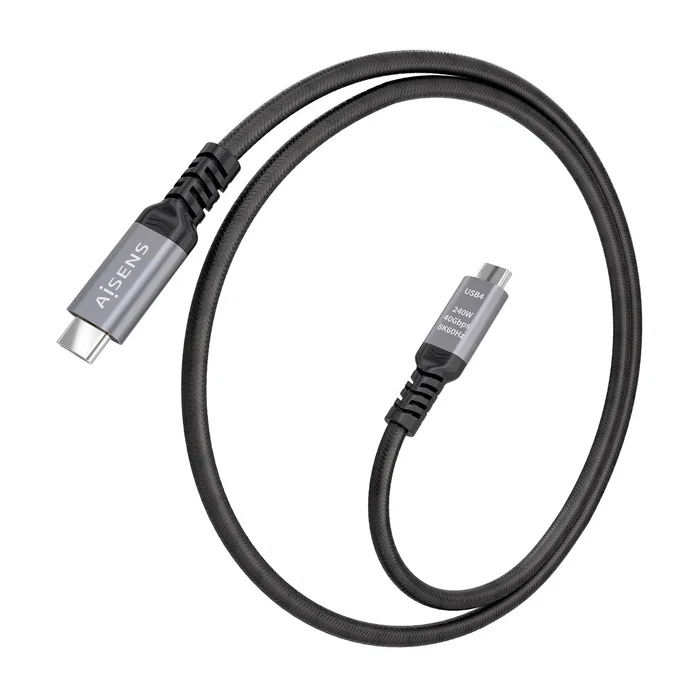 Aisens Cable USB4 Gen3x2 Aluminio 40Gbps 1m Negro USB-C a USB-C