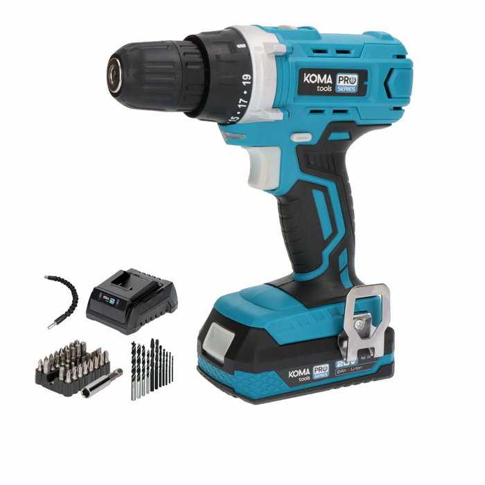 Koma Tools Kit Taladro Atornillador 20V con 40 Accesorios y Batería 2.0Ah