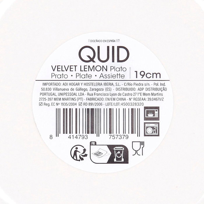 Plato Postre Cerámico Velvet Quid 19 cm