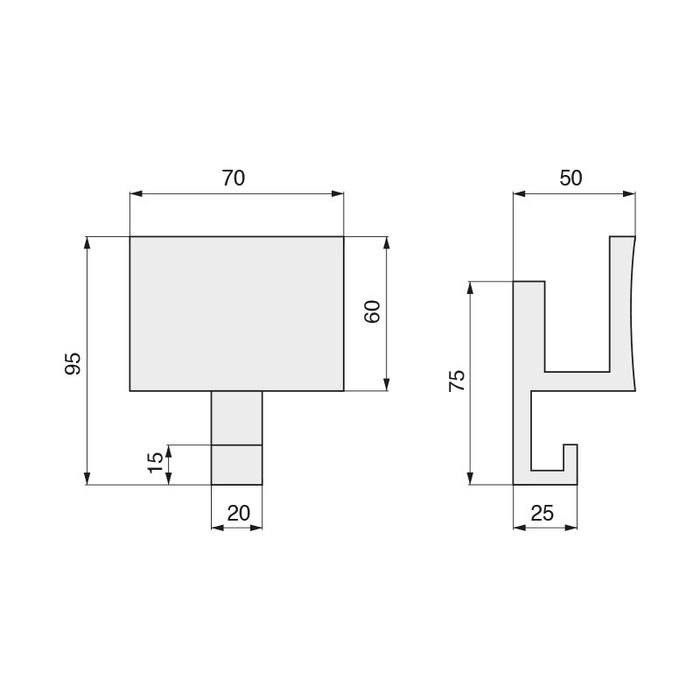 MITAL Percha Colgador Frente Cuadrado. Elegir Acabado. Acabado Cromo Mital