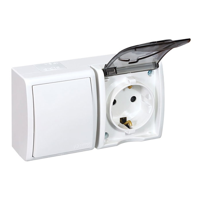 Simon Base superficie schuko 2p+t + conmutador Aquarius Blanco Simon Base superficie schuko 2p+t + conmutador Aquarius Blanco