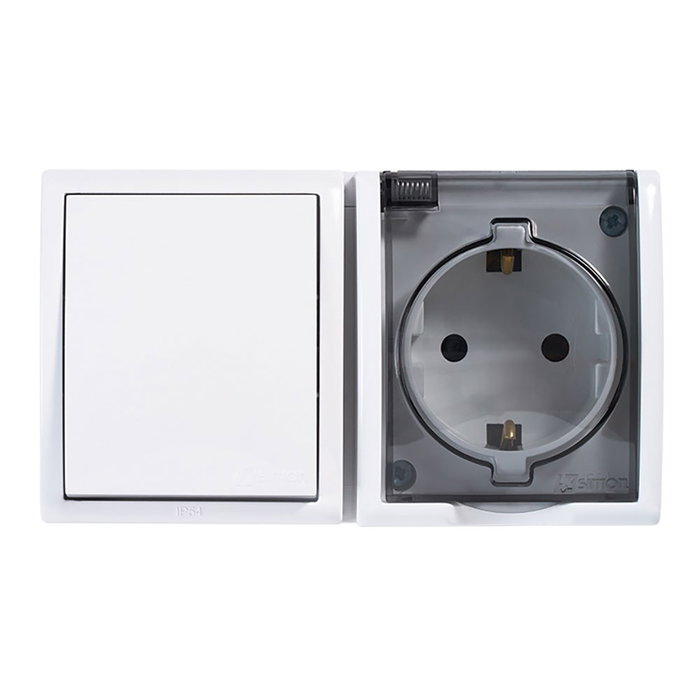 Simon Base superficie schuko 2p+t + conmutador Aquarius Blanco Simon Base superficie schuko 2p+t + conmutador Aquarius Blanco