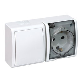 Simon Base superficie schuko 2p+t + conmutador Aquarius Blanco
