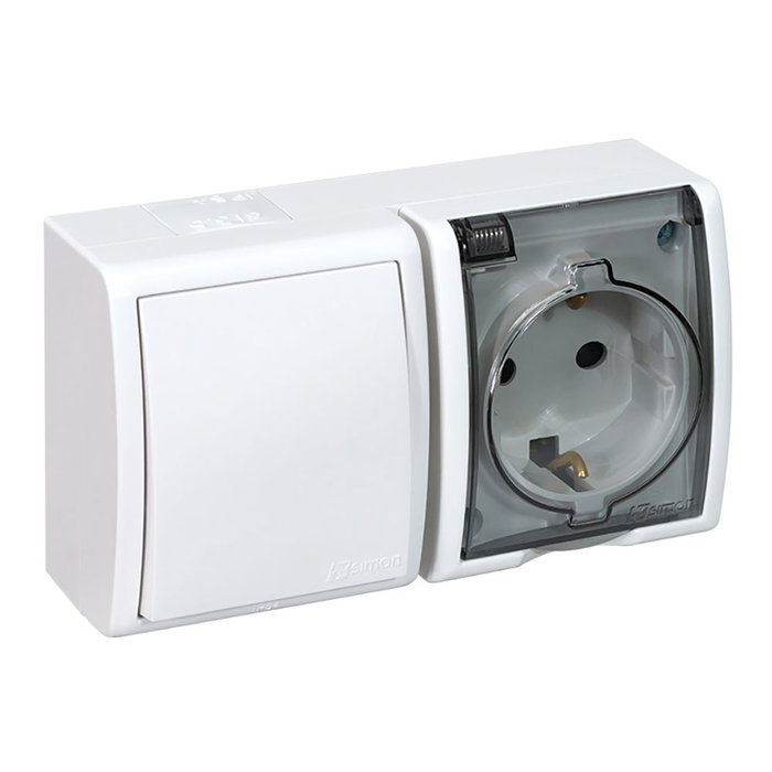 Simon Base superficie schuko 2p+t + conmutador Aquarius Blanco Simon Base superficie schuko 2p+t + conmutador Aquarius Blanco