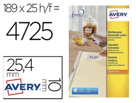 Avery Etiqueta Adhesiva Removible 25,4x10 mm Papel Blanco Caja 4725 Unidades