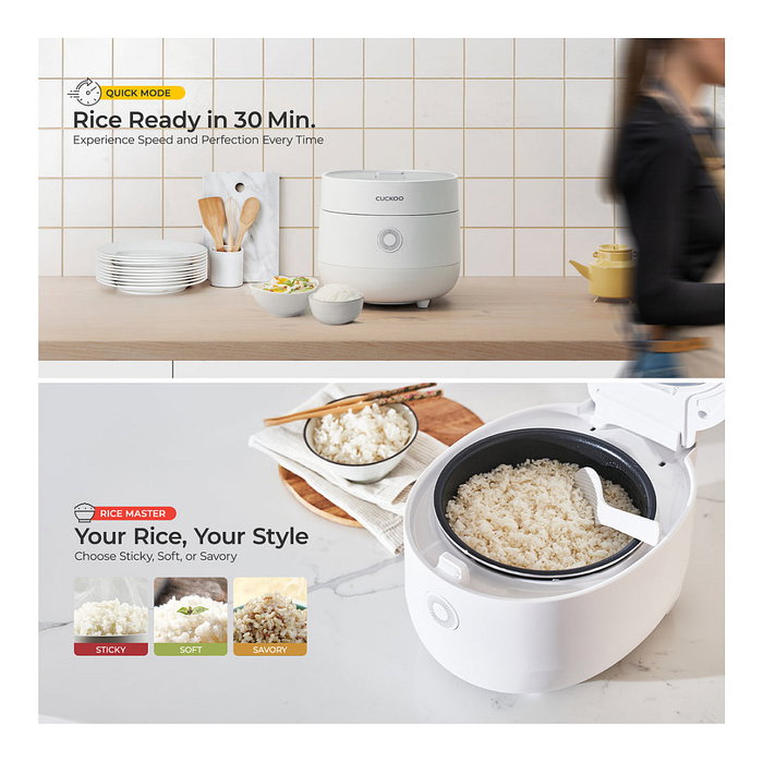 Cuckoo CR-0675F 3D-Hitzesystem Reiskocher 1.08l, Blanco, Pantalla Táctil LCD, 120V/60Hz, con Tapa Desmontable y Espátula