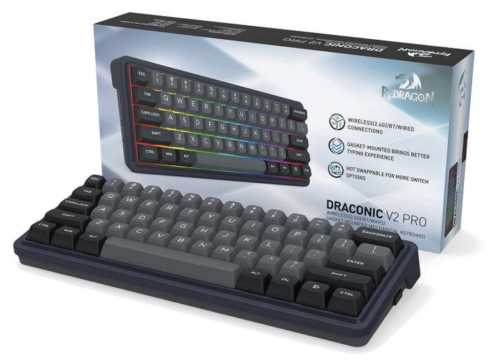 Redragon Draconic V2 K730GB-RGB-PRO Black Teclado Gaming Mecánico Inalámbrico 61 Teclas RGB Retroiluminación Batería 2500 mAh USB-C Negro Redragon Draconic V2 K730GB-RGB-PRO Black Teclado Gaming Mecánico Inalámbrico 61 Teclas RGB Retroiluminación Batería 2500 mAh USB-C Negro